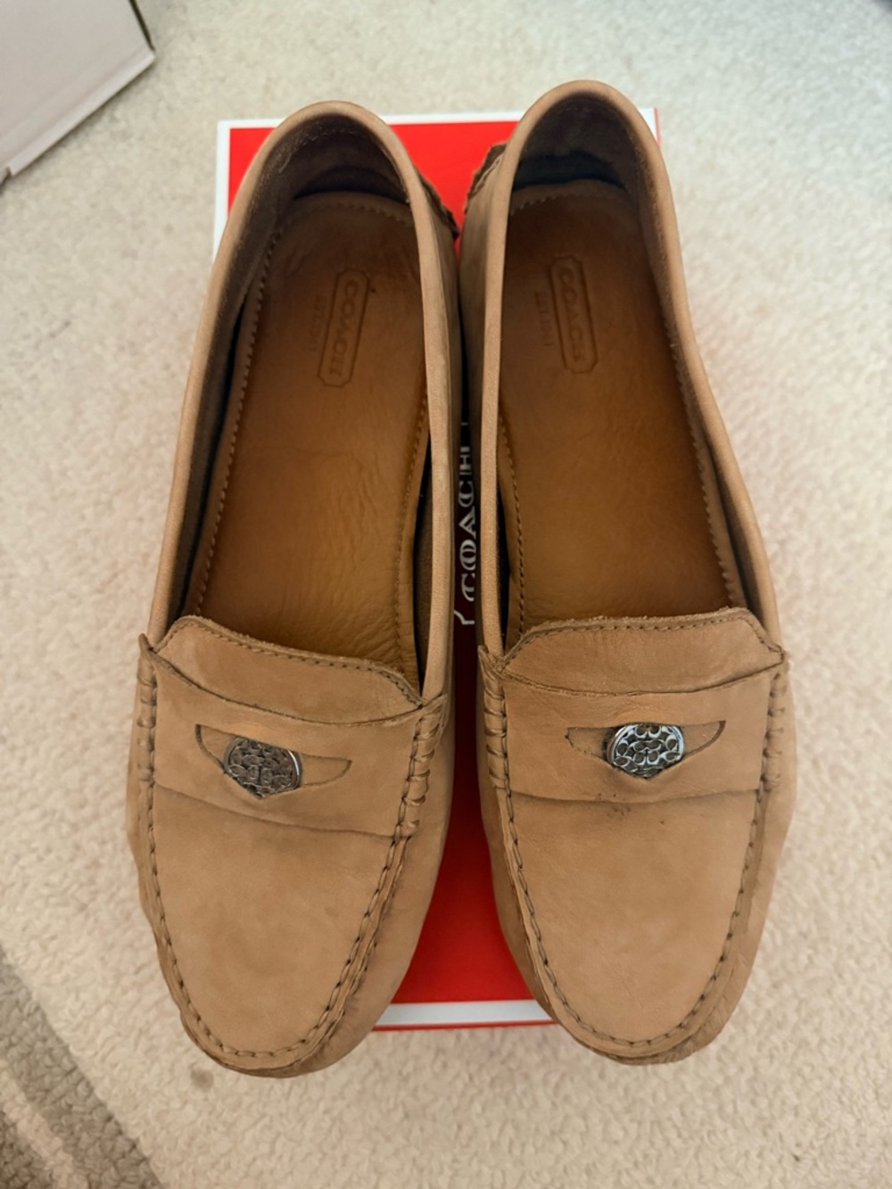 Coach Beige Suede Penny Loafers